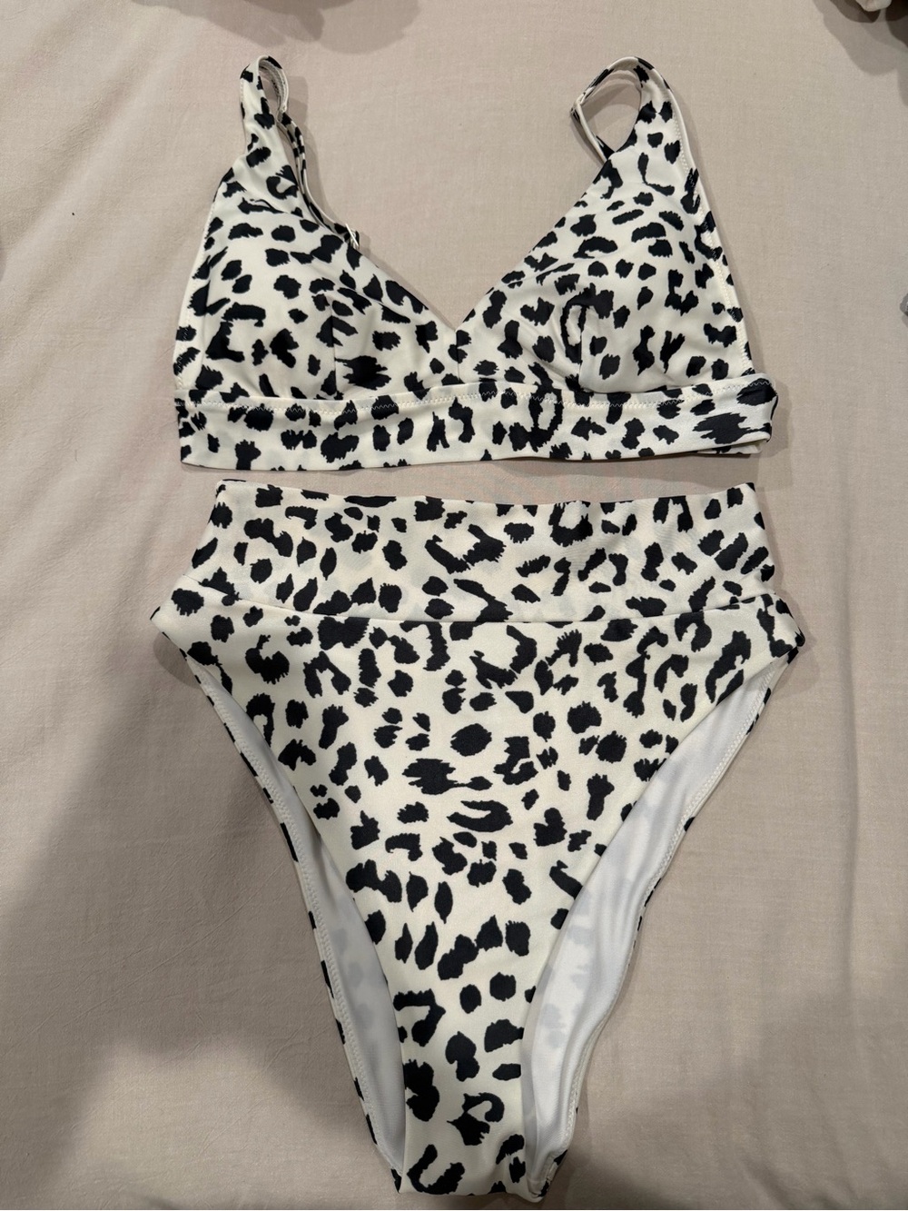 aerie White and Black Leopard Print High-Waist Bikini